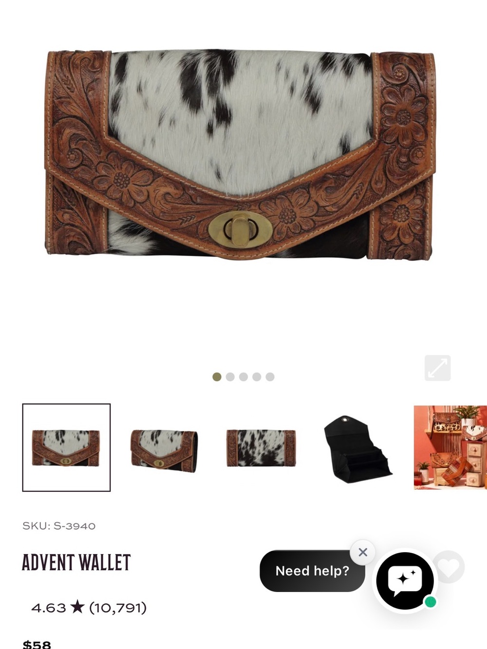 Advent Wallet - Tooled Brown Leather with Black & White Haircalf